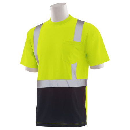 Erb Safety T-Shirt, Birdseye Mesh, Short Slv, Class 2, 9006SB, Hi-Viz Lime/Blk, LG 62401